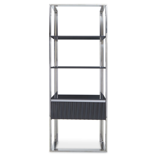 Product photograph of Genera High Gloss Shelving Unit With Silver Steel Frame In Grey from Furniture in Fashion