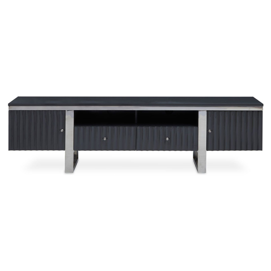 Genera High Gloss TV Stand With Silver Steel Frame In Grey
