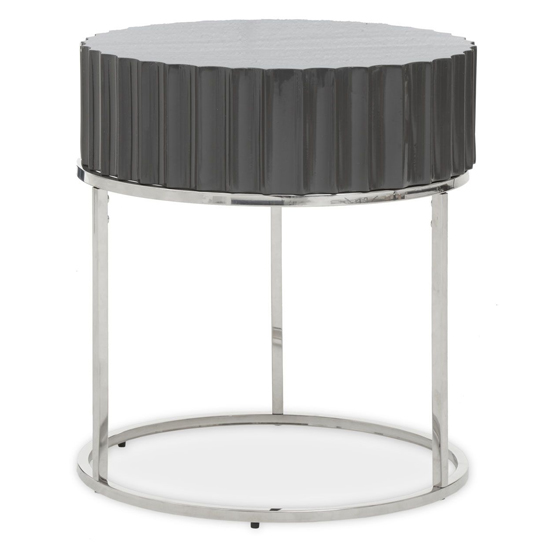 Product photograph of Genera Round High Gloss End Table With Silver Frame In Grey from Furniture in Fashion