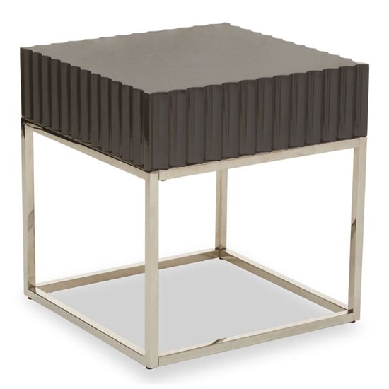 Genera Square High Gloss End Table With Silver Frame In Grey_2
