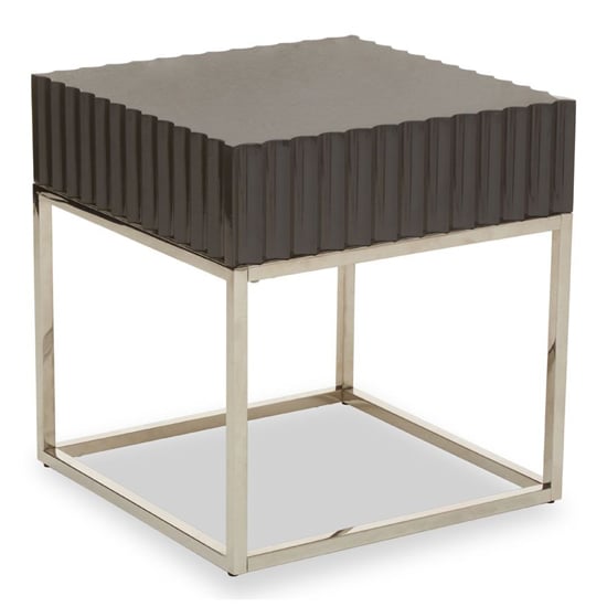Genera Square High Gloss End Table With Silver Frame In Grey