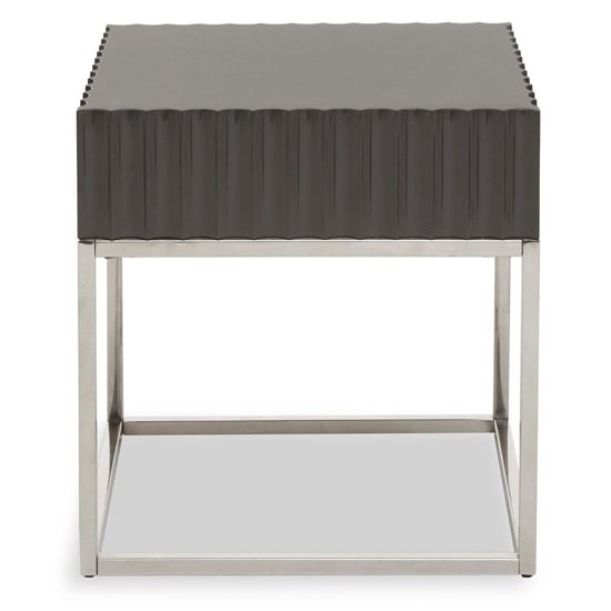 Genera Square High Gloss End Table With Silver Frame In Grey_1