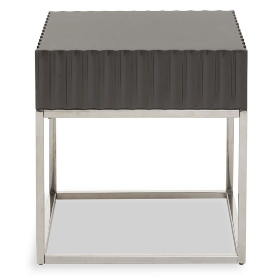 Photo of Genera square high gloss end table with silver frame in grey