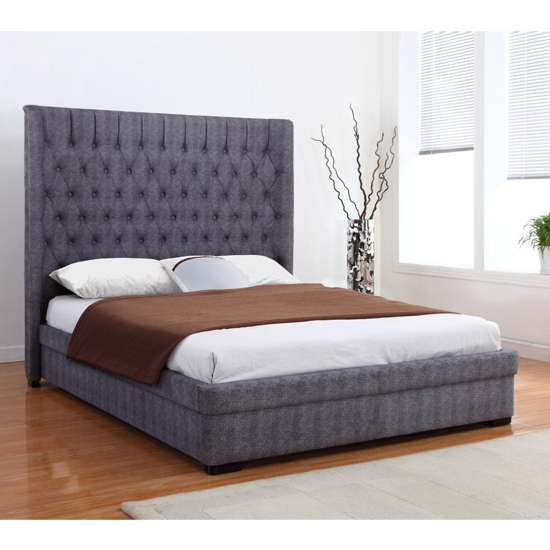 Read more about Gavrila linen fabric king size bed in dark grey