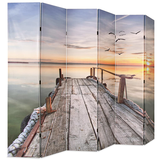 Genet Wooden Folding 228cm x 170cm Room Divider In Lake