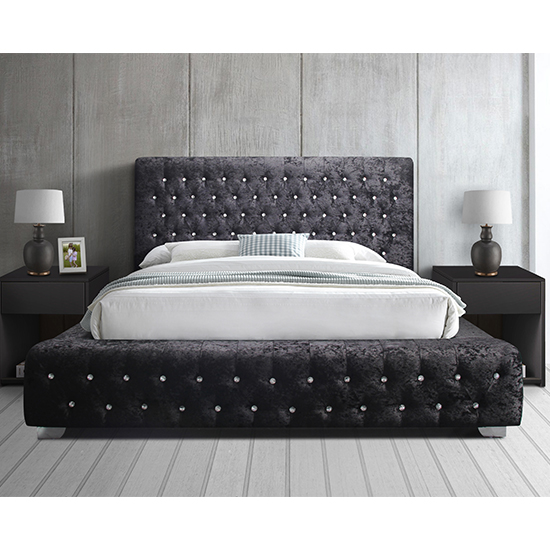 Geneva Crushed Velvet Super King Size Bed In Black Furniture in Fashion