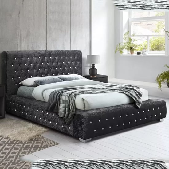 Geneva Fabric King Size Bed In Black Crushed Velvet