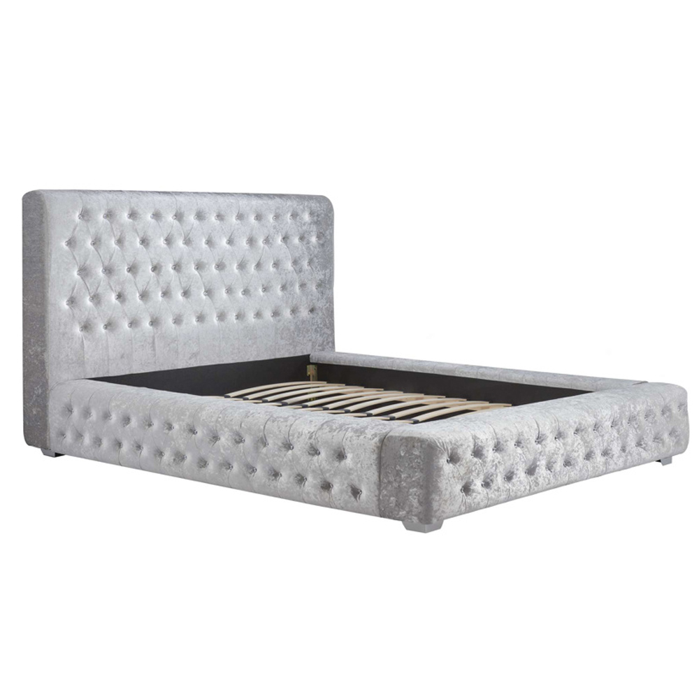 Geneva Fabric Super King Size Bed In Steel Crushed Velvet