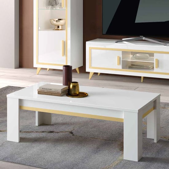 Product photograph of Geneva High Gloss Coffee Table In White And Gold from Furniture in Fashion