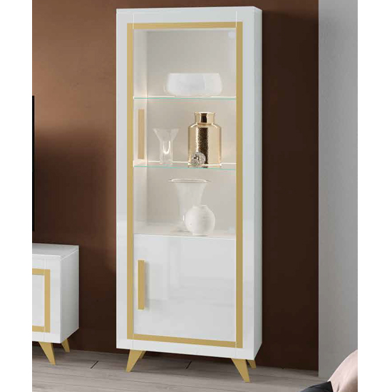 Product photograph of Geneva Gloss Display Cabinet 1 Door In White And Gold With Led from Furniture in Fashion