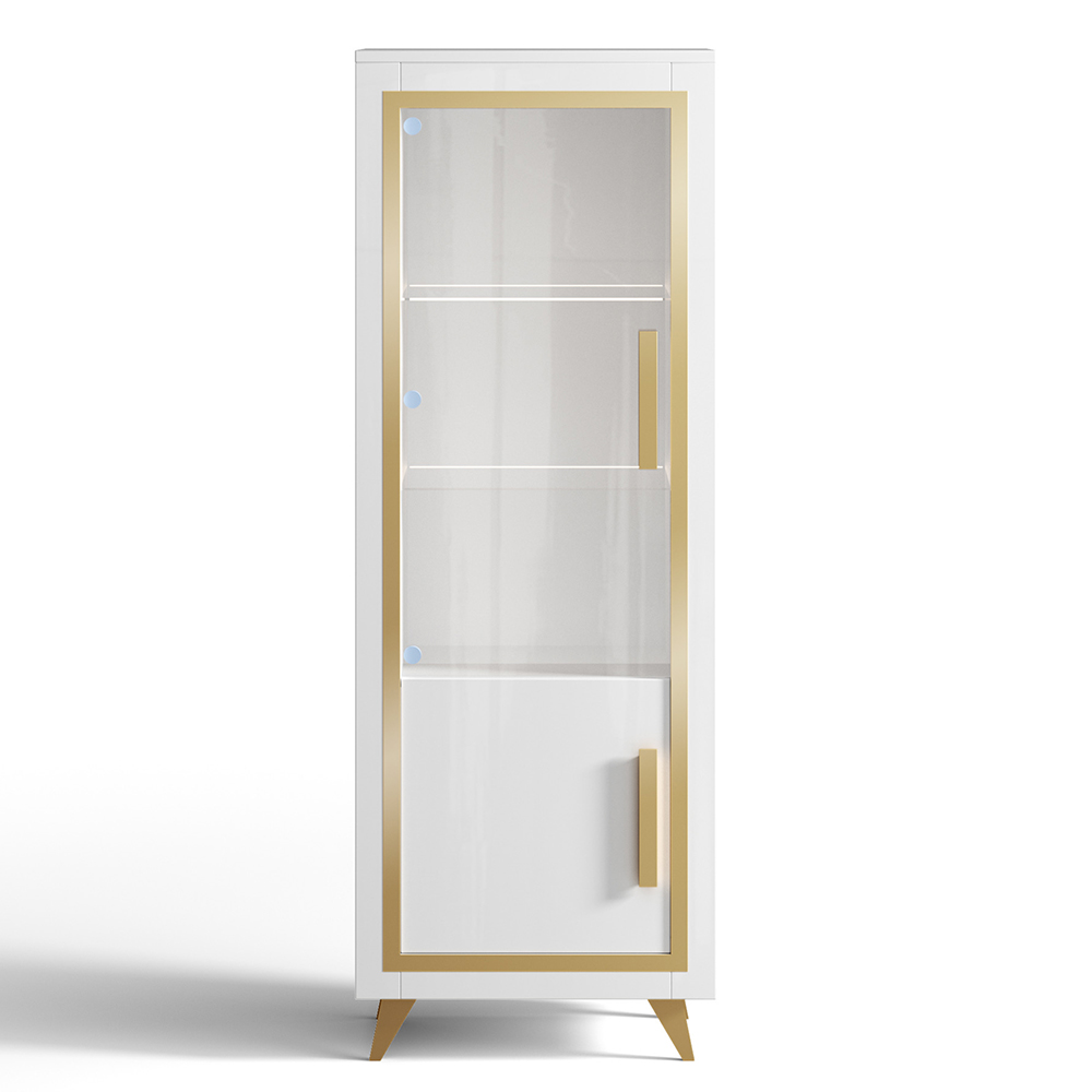 Geneva Left Hand Gloss Display Cabinet In White Gold With LED