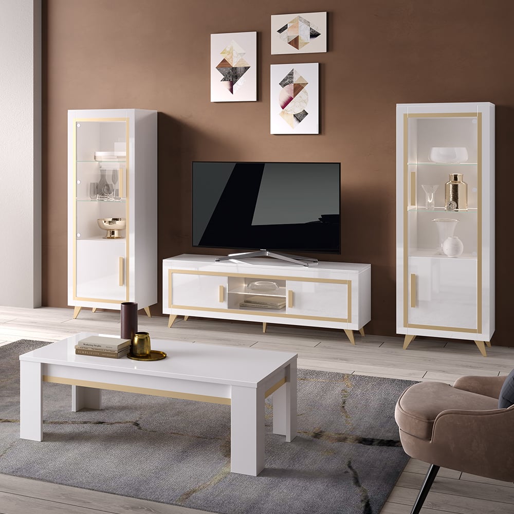 Read more about Geneva living room set with coffee table in white gold and led