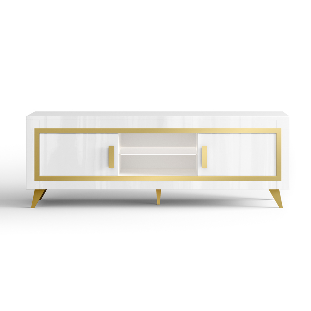 Geneva Living Room Set With Display Cabinet In White Gold And LED