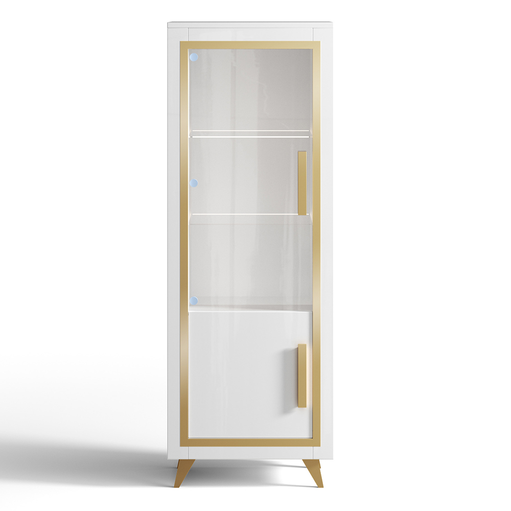 Geneva Living Room Set With Display Cabinet In White Gold And LED