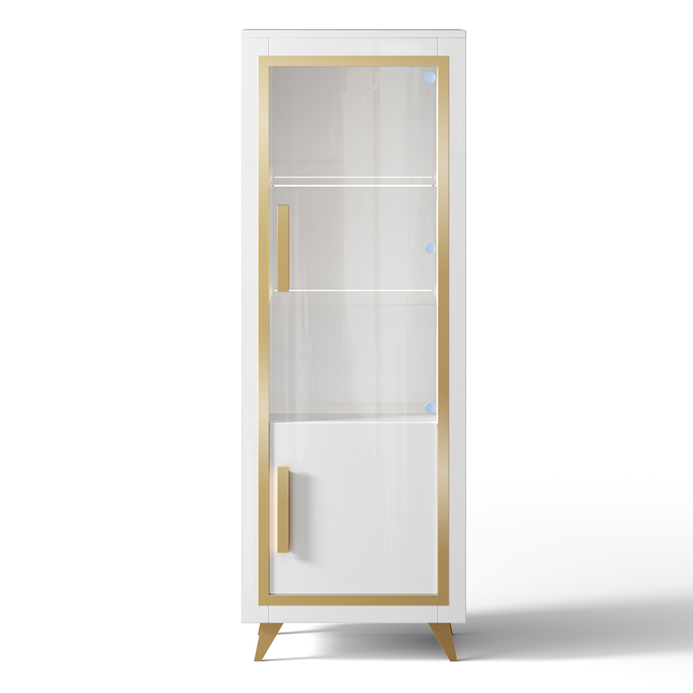Geneva Living Room Set With Display Cabinet In White Gold And LED