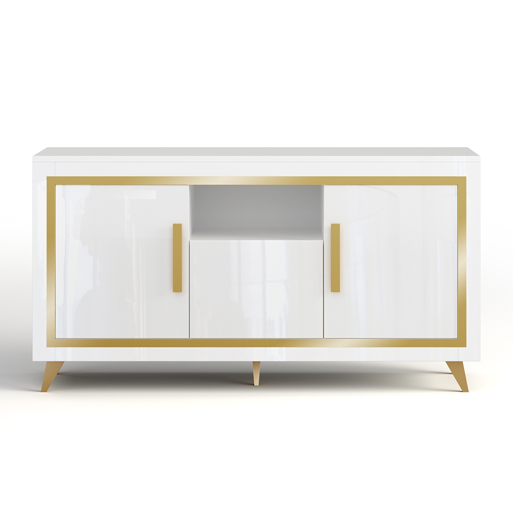 Geneva Living Room Set With Sideboard In White Gold And LED