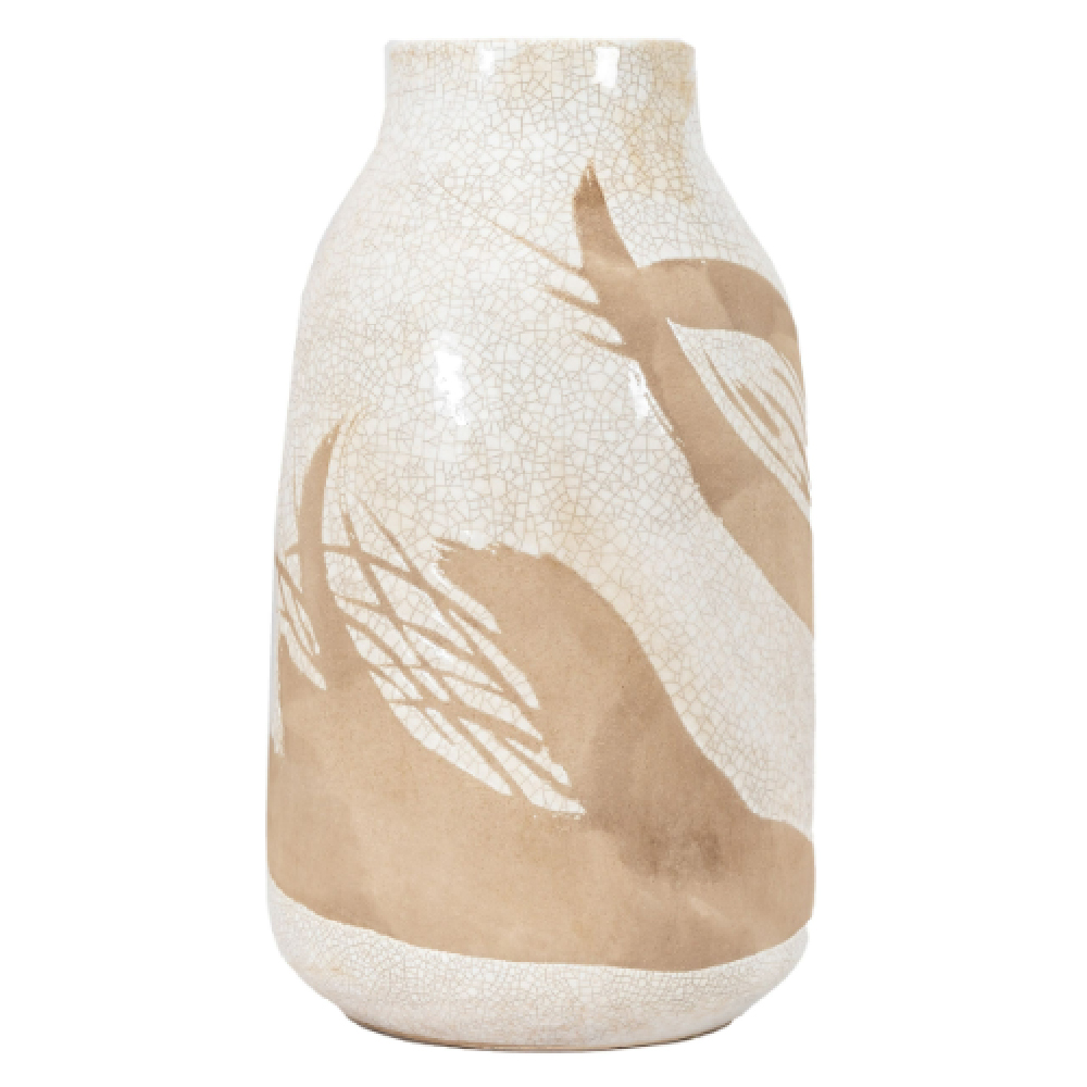 Geneva Stoneware Crackle Glaze Vase In Brown And White
