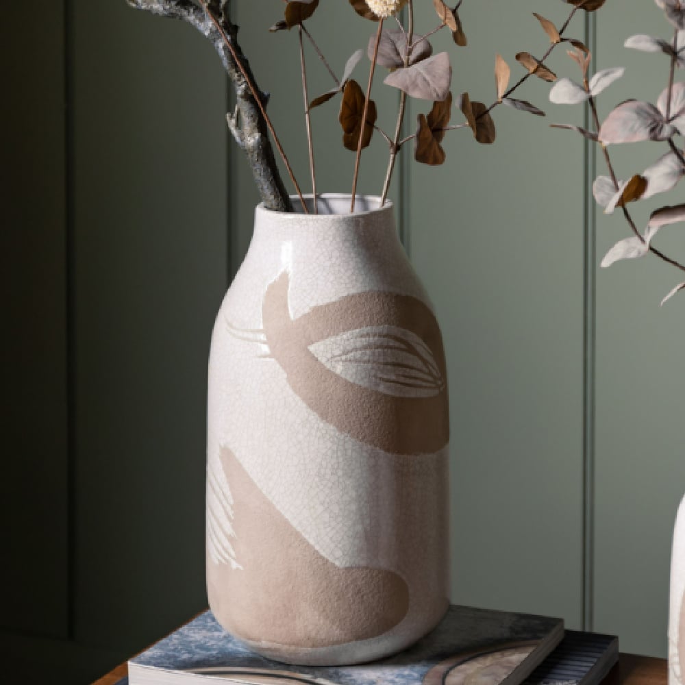 Geneva Stoneware Crackle Glaze Vase In Brown And White