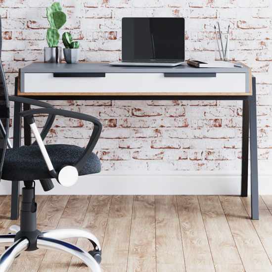 Product photograph of Grimston Wooden 2 Drawers Computer Desk In Grey And White from Furniture in Fashion