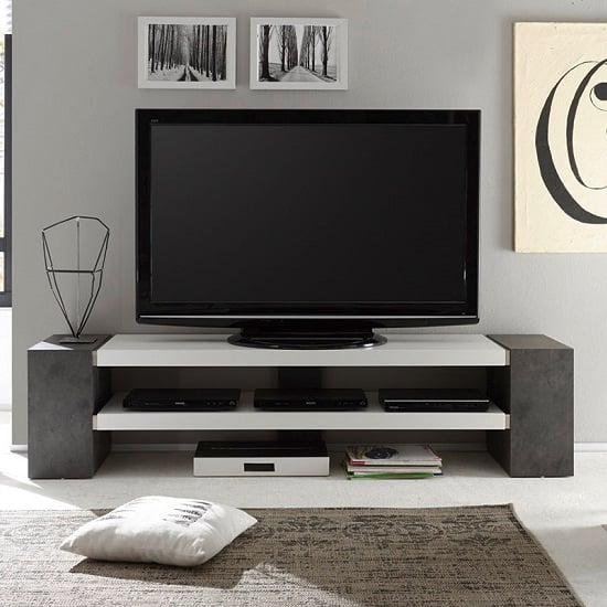 Geneva Rectangular TV Stand In Matt White And Concrete