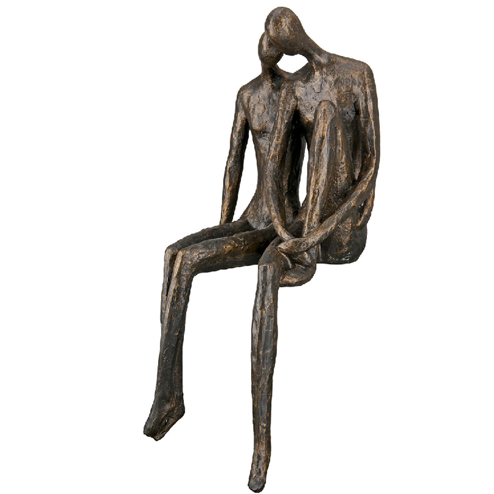 Genevia Synthetic Resin Couple Sitting Sculpture in Antique
