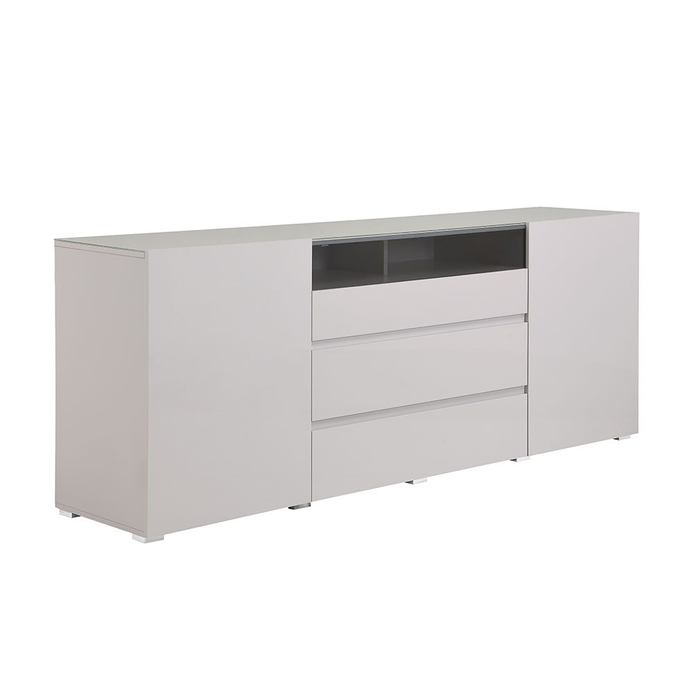 Genie Wide High Gloss Sideboard with 2 Doors 3 Drawers in Cashmere and LED
