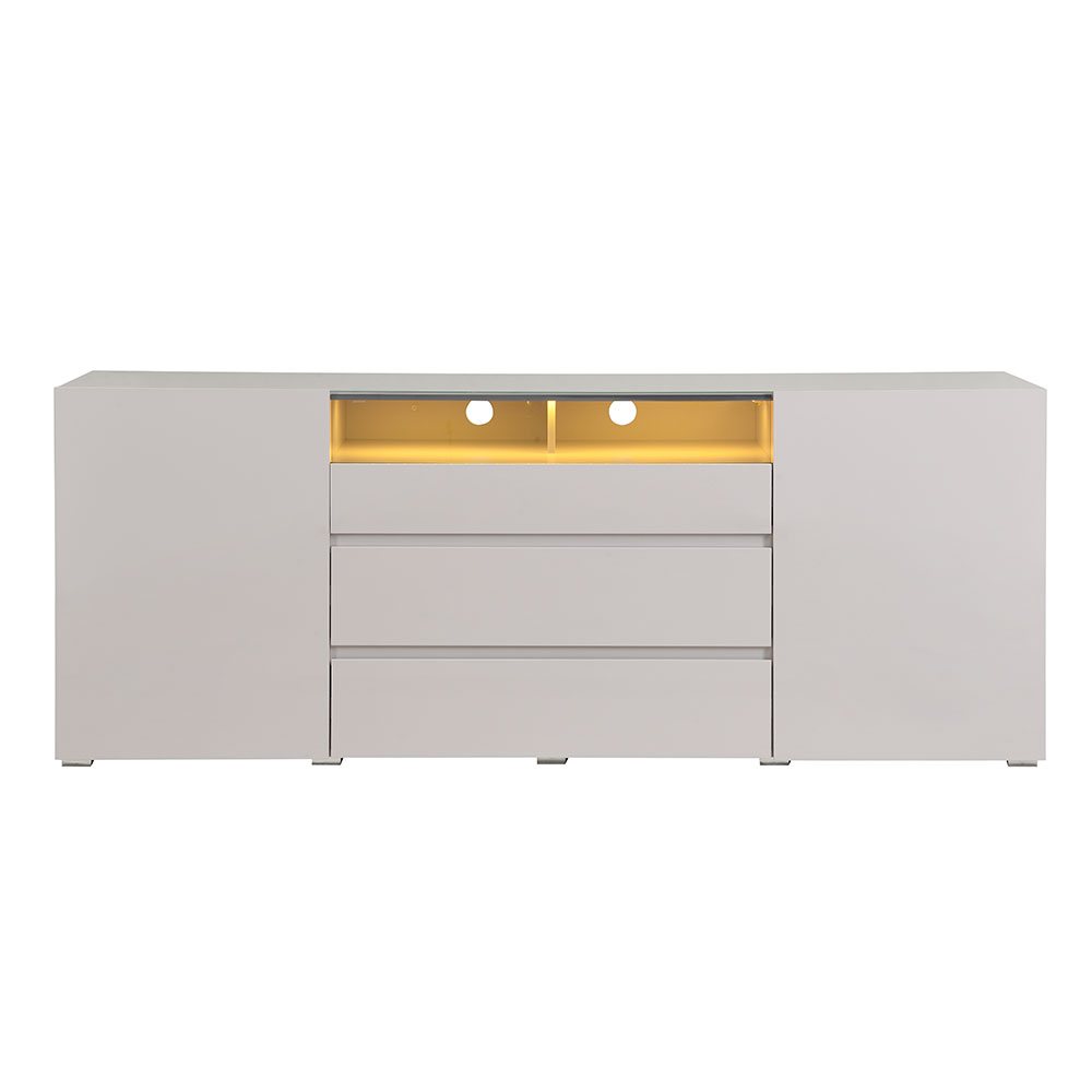 Genie Wide High Gloss Sideboard with 2 Doors 3 Drawers in Cashmere and LED