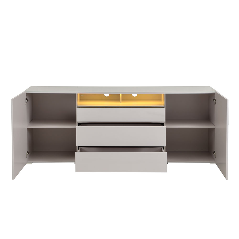 Genie Wide High Gloss Sideboard with 2 Doors 3 Drawers in Cashmere and LED