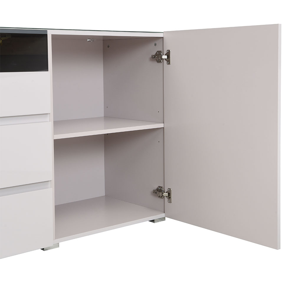Genie Wide High Gloss Sideboard with 2 Doors 3 Drawers in Cashmere and LED