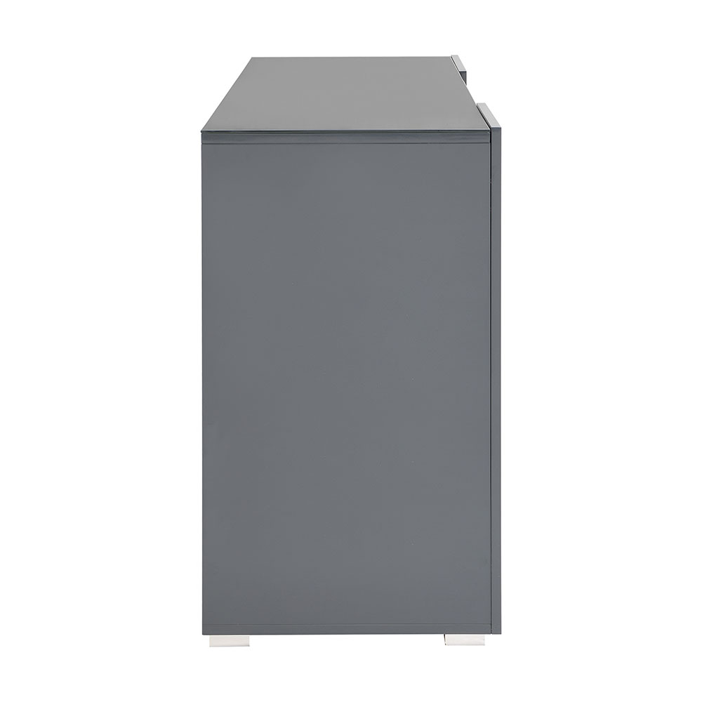 Genie Wide High Gloss Sideboard with 2 Doors 3 Drawers in Strada Grey and LED