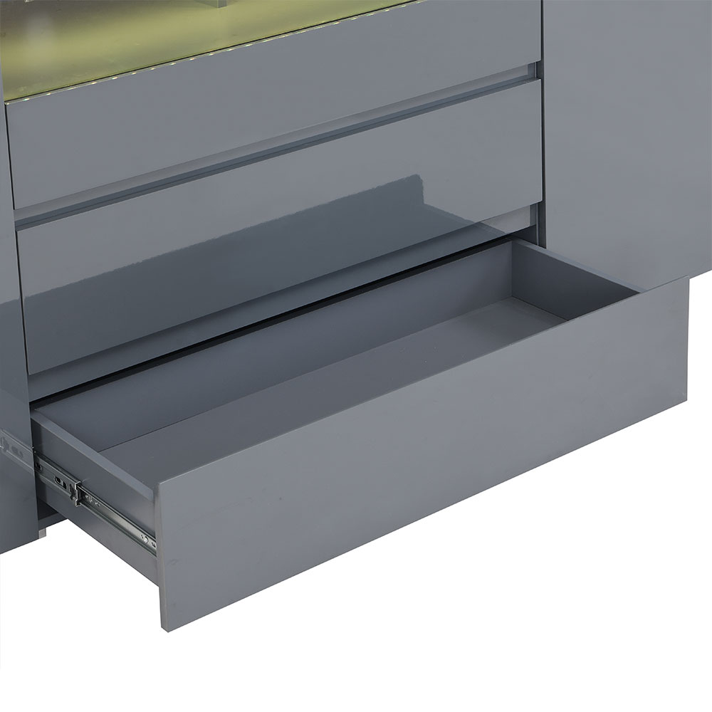 Genie Wide High Gloss Sideboard with 2 Doors 3 Drawers in Strada Grey and LED