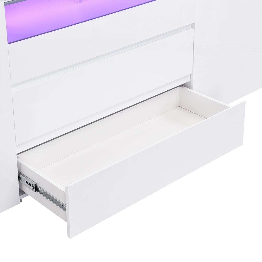 Genie Wide High Gloss Sideboard with 2 Doors 3 Drawers in White and LED