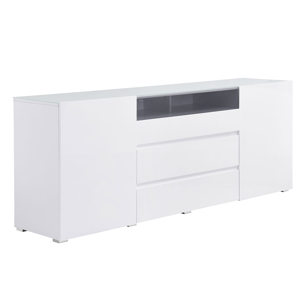 Genie Wide High Gloss Sideboard with 2 Doors 3 Drawers in White and LED