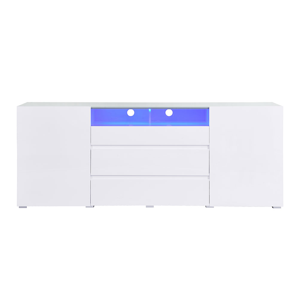 Genie Wide High Gloss Sideboard with 2 Doors 3 Drawers in White and LED