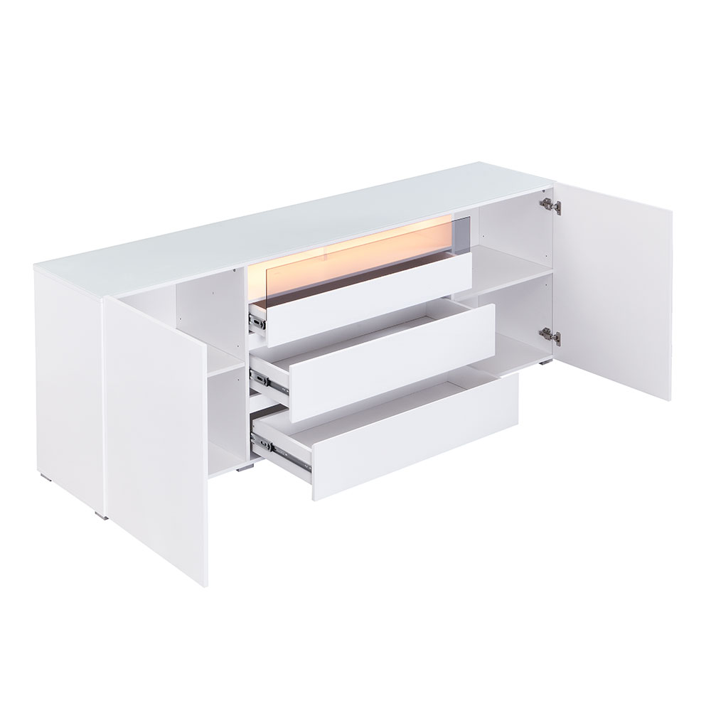 Genie Wide High Gloss Sideboard with 2 Doors 3 Drawers in White and LED