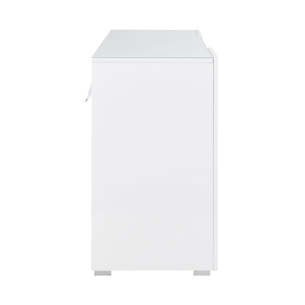 Genie Wide High Gloss Sideboard with 2 Doors 3 Drawers in White and LED