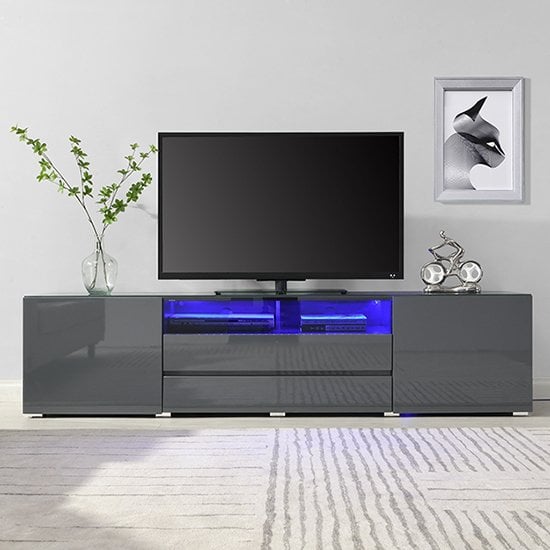 Genie Wide High Gloss TV Stand In Grey With LED Lighting_2