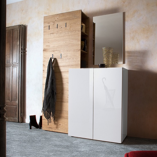 Read more about Genie hallway set 1 in white high gloss and natural oak