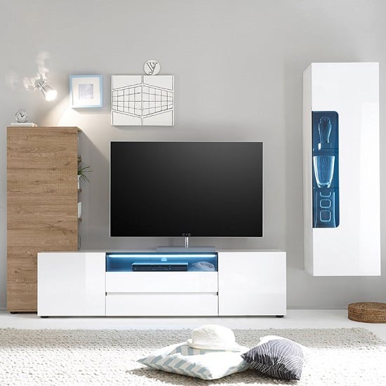 Read more about Genie living room set 2 in white gloss and oak with led