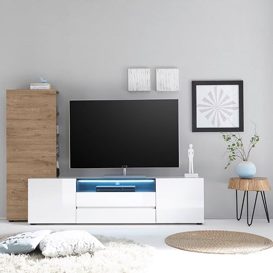 Read more about Genie living room set 1 in white high gloss and oak with led