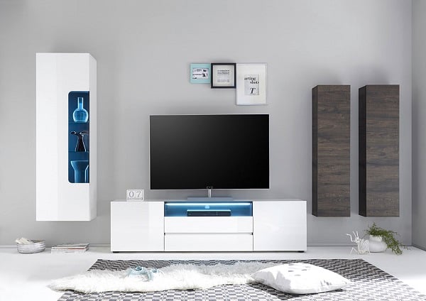 Genie TV Stand In High Gloss White With 2 Drawers And LED_5