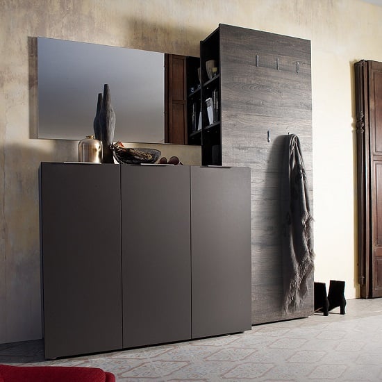 Genie Wide Shoe Cabinet In Matt Anthracite With 3 Doors_4