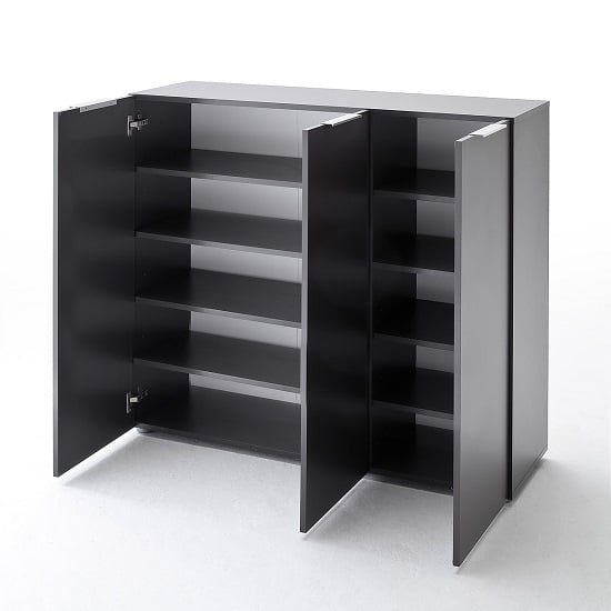 Genie Wide Shoe Cabinet In Matt Anthracite With 3 Doors_2