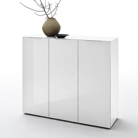 Photo of Genie wide shoe cabinet in white high gloss with 3 doors