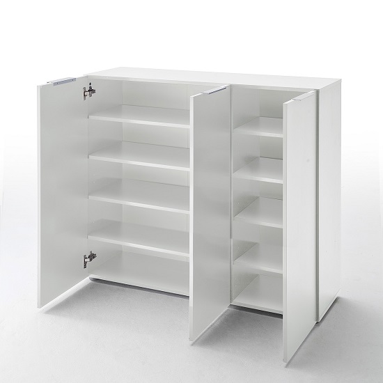 Genie Wide Shoe Cabinet In White High Gloss With 3 Doors_2