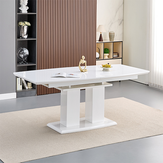 Genisimo Large Gloss Extending Dining Table 6 Demi Z White Chairs
