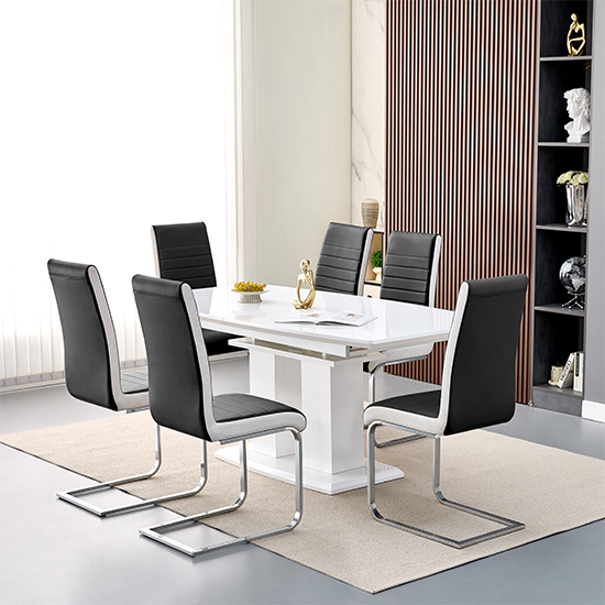 Read more about Genisimo large gloss extending dining table 6 symphony black chairs