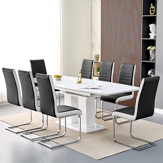 Read more about Genisimo large gloss extending dining table 8 symphony black chairs
