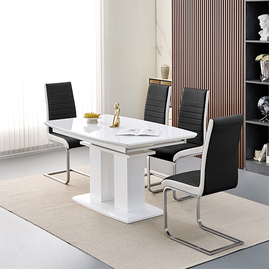 Read more about Genisimo small gloss extending dining table 4 symphony black chairs