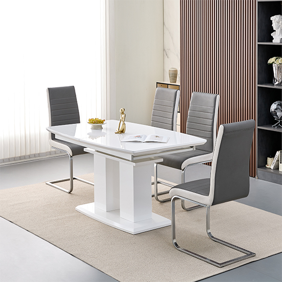 Read more about Genisimo small gloss extending dining table 4 symphony grey chairs
